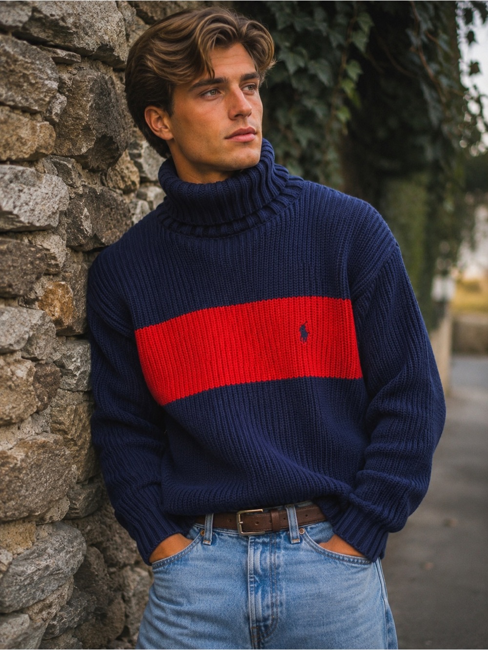 Polo Ralph Lauren Vintage 90s Men’s Thick Cotton Rib‎ Knit Turtleneck Sweater